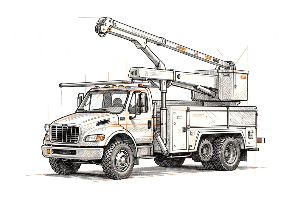 Telecom utility service truck with an aerial boom