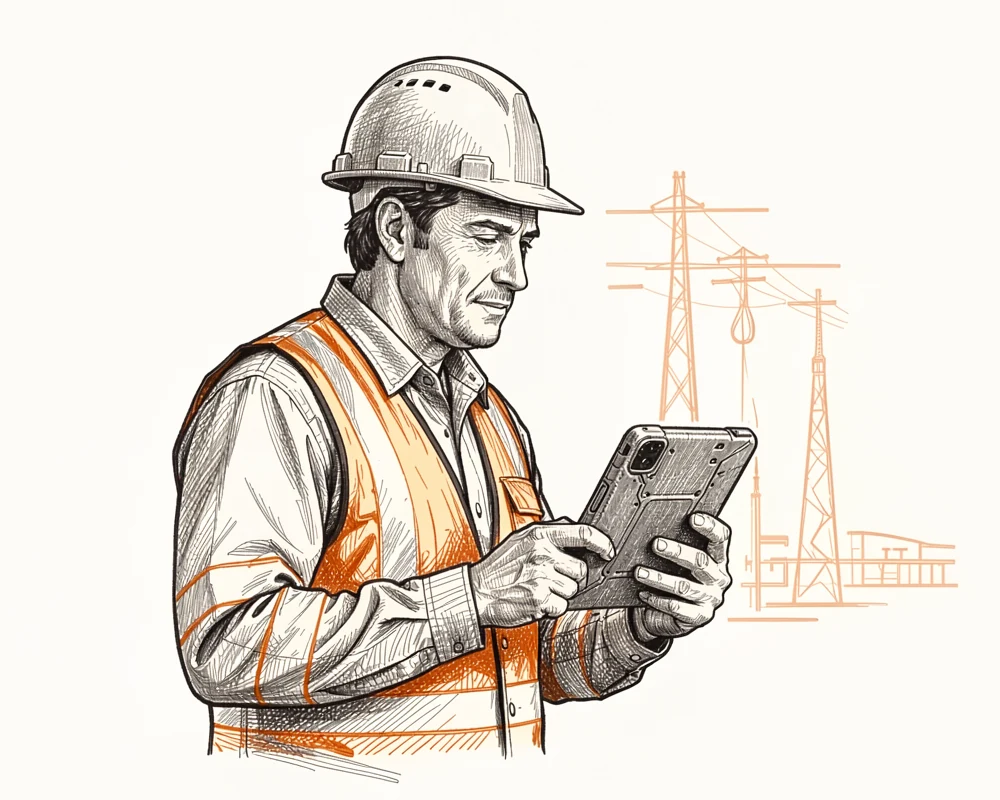 Telecom field professional reviewing project information on a tablet